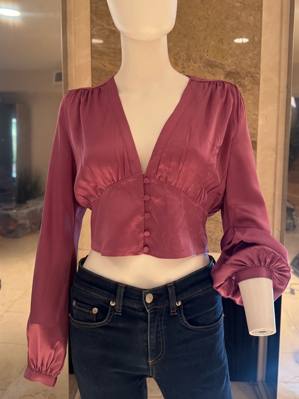 Divine Heritage 100% Silk Mauve Cropped Blouse Size XS/S